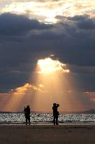 Light Waterfall Over The Sea in Yantai