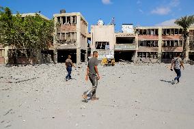 Rubble Inside The Abdel Fattah Hamoud School - Gaza