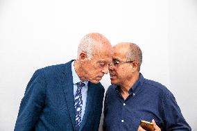 President Kais Saied And His Brother Naoufel Saied During 2019 Presidential Election In Tunis