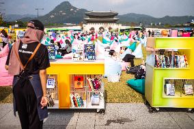 Crowds Gather At Kyobo Bookstore To Purchase Han Kang's Nobel-Winning Novels