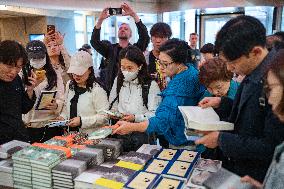 Crowds Gather At Kyobo Bookstore To Purchase Han Kang's Nobel-Winning Novels