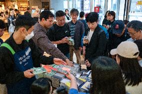 Crowds Gather At Kyobo Bookstore To Purchase Han Kang's Nobel-Winning Novels