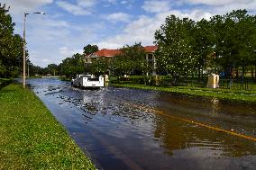 Street Is Flooded During Hurricane Milton In The Hunters Creek Region