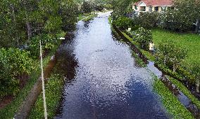 Street Is Flooded During Hurricane Milton In The Hunters Creek Region