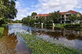 Street Is Flooded During Hurricane Milton In The Hunters Creek Region