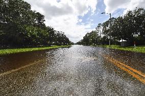 Street Is Flooded During Hurricane Milton In The Hunters Creek Region