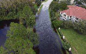 Street Is Flooded During Hurricane Milton In The Hunters Creek Region