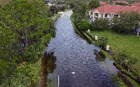 Street Is Flooded During Hurricane Milton In The Hunters Creek Region