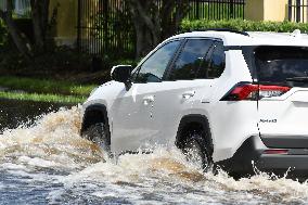 Street Is Flooded During Hurricane Milton In The Hunters Creek Region