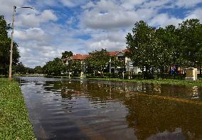 Street Is Flooded During Hurricane Milton In The Hunters Creek Region