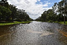 Street Is Flooded During Hurricane Milton In The Hunters Creek Region