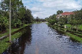 Street Is Flooded During Hurricane Milton In The Hunters Creek Region