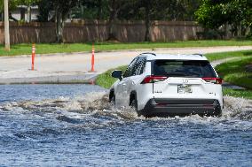 Street Is Flooded During Hurricane Milton In The Hunters Creek Region