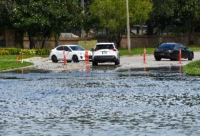 Street Is Flooded During Hurricane Milton In The Hunters Creek Region