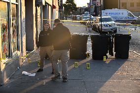 NYPD Crime Scene Investigators Search For Evidence At Scene Of Fatal Shooting In Flatbush Section Of Brooklyn New York