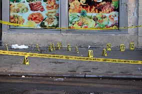 NYPD Crime Scene Investigators Search For Evidence At Scene Of Fatal Shooting In Flatbush Section Of Brooklyn New York