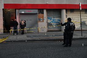 NYPD Crime Scene Investigators Search For Evidence At Scene Of Fatal Shooting In Flatbush Section Of Brooklyn New York