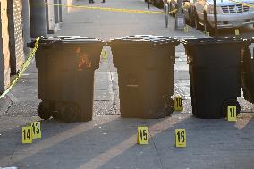 NYPD Crime Scene Investigators Search For Evidence At Scene Of Fatal Shooting In Flatbush Section Of Brooklyn New York