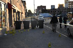 NYPD Crime Scene Investigators Search For Evidence At Scene Of Fatal Shooting In Flatbush Section Of Brooklyn New York