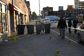 NYPD Crime Scene Investigators Search For Evidence At Scene Of Fatal Shooting In Flatbush Section Of Brooklyn New York