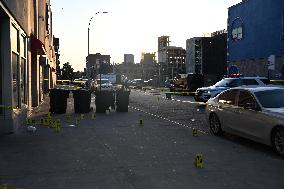 NYPD Crime Scene Investigators Search For Evidence At Scene Of Fatal Shooting In Flatbush Section Of Brooklyn New York