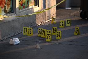 NYPD Crime Scene Investigators Search For Evidence At Scene Of Fatal Shooting In Flatbush Section Of Brooklyn New York