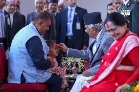 Nepal President Ram Chandra Paudel Offers "Tika" To Public On Vijaya Dashami