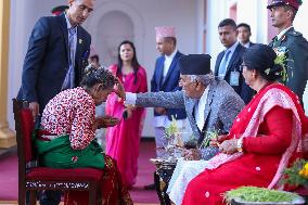 Nepal President Ram Chandra Paudel Offers "Tika" To Public On Vijaya Dashami