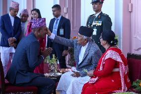 Nepal President Ram Chandra Paudel Offers "Tika" To Public On Vijaya Dashami