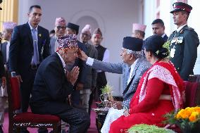 Nepal President Ram Chandra Paudel Offers "Tika" To Public On Vijaya Dashami