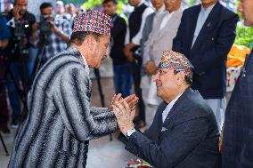 Nepal's Former King Gyanendra Bir Bikram Shah Offers "Tika" To Public On Dashain