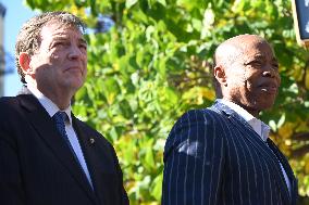 Mayor Of New York City Eric Adams And Interim NYPD Police Commissioner Tom Donlon Attend Street Co-Naming In Memory Of Detective