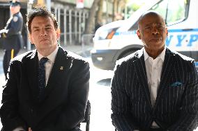 Mayor Of New York City Eric Adams And Interim NYPD Police Commissioner Tom Donlon Attend Street Co-Naming In Memory Of Detective