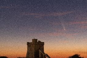 Comet Tsuchinshan-ATLAS (C/2023 A3) Appears Over Torre Squillace, Italy