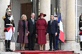 Belgian Royal Couple Received At Elysee - Paris