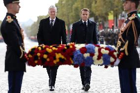 Belgian Royal Couple Attend A Ceremony At The Arc De Triomphe - Paris