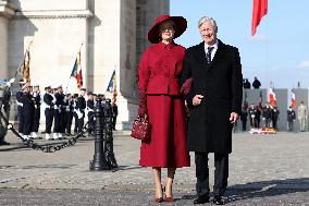 Belgian Royal Couple Attend A Ceremony At The Arc De Triomphe - Paris