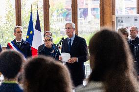 Michel Barnier Pays Tribute to Samuel Paty - Conflans St. Honorine