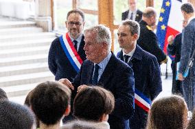 Michel Barnier Pays Tribute to Samuel Paty - Conflans St. Honorine