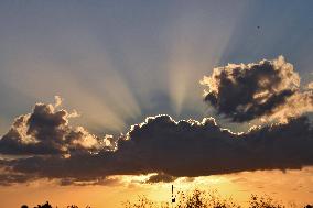 Sunset Between Clouds And Trees, In Florida