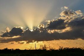 Sunset Between Clouds And Trees, In Florida