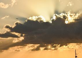 Sunset Between Clouds And Trees, In Florida