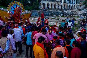 Devotees Immersing Durga Idol In Bagmati River, Nepal.