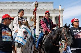 Indigenous Demonstrators Arrive To DC On Horseback