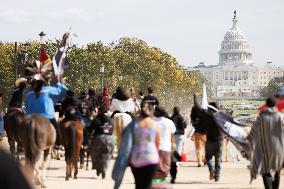 Indigenous Demonstrators Arrive To DC On Horseback