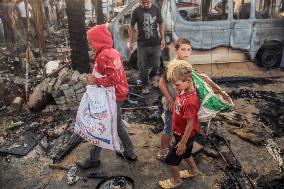 Aftermath of Israeli Strike on Displaced Civilians - Gaza