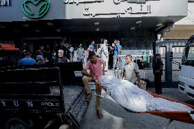 Relatives of the victims killed in the airstrike on Al-Mufti school in Nuseirat Camp