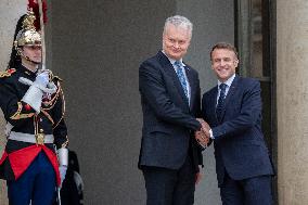 Macron Welcomes Lithuanian President at The Elysee Palace - Paris