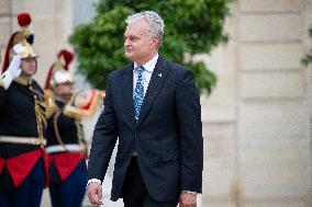 Macron Welcomes Lithuanian President at The Elysee Palace - Paris