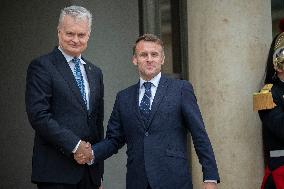 Macron Welcomes Lithuanian President at The Elysee Palace - Paris